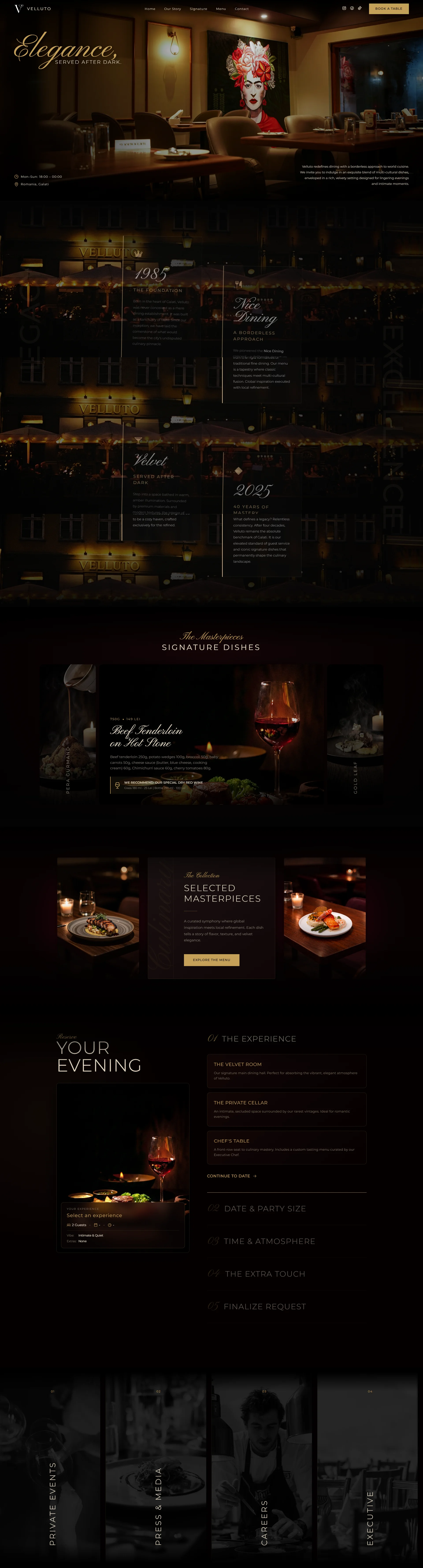 VELLUTO luxury restaurant website preview